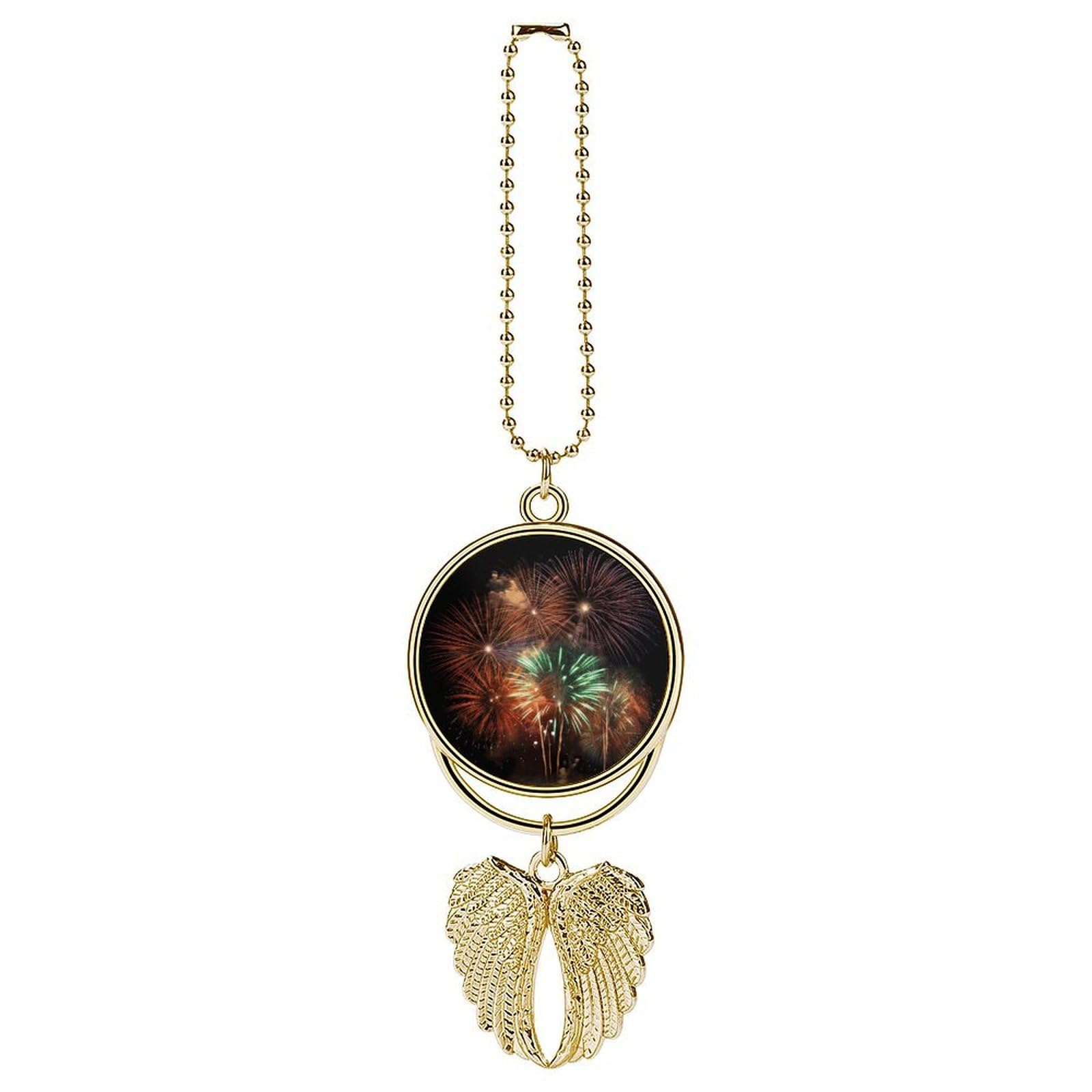 Splendid Fireworks Guardian Angel Wing Car Ornament for Mirror, Zinc Alloy Hanging Charm with Spiritual Design for Protection, Rearview Mirror Accessory Decor Gift for Women Men(Golden)