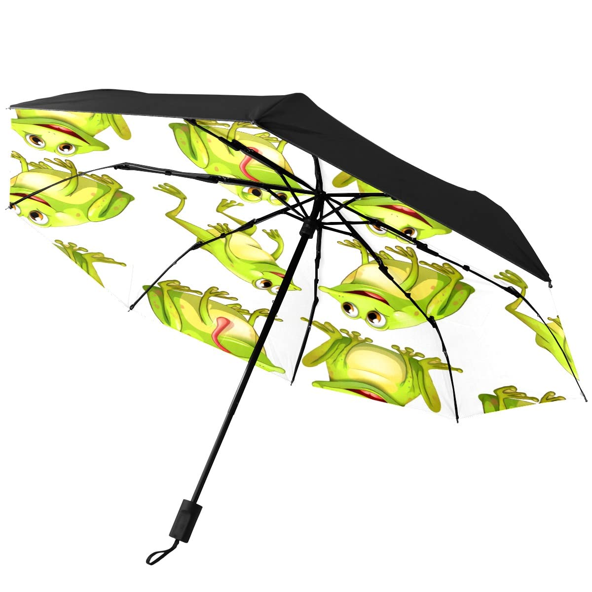 Gispog One Color Automatic Folding Umbrella, Frogs Waterproof Compact Sun And Rain Travel Umbrellas