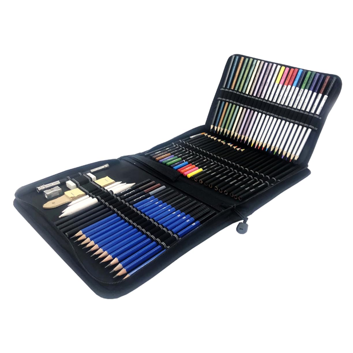 HOMSFOU 72 Stück Skizzenstifte für Kunststudenten zum Zeichnen | Schwarz, Canvas Kunststoff Holz, für Coloring und Drawing, Robuste Spitze gegen Bruch