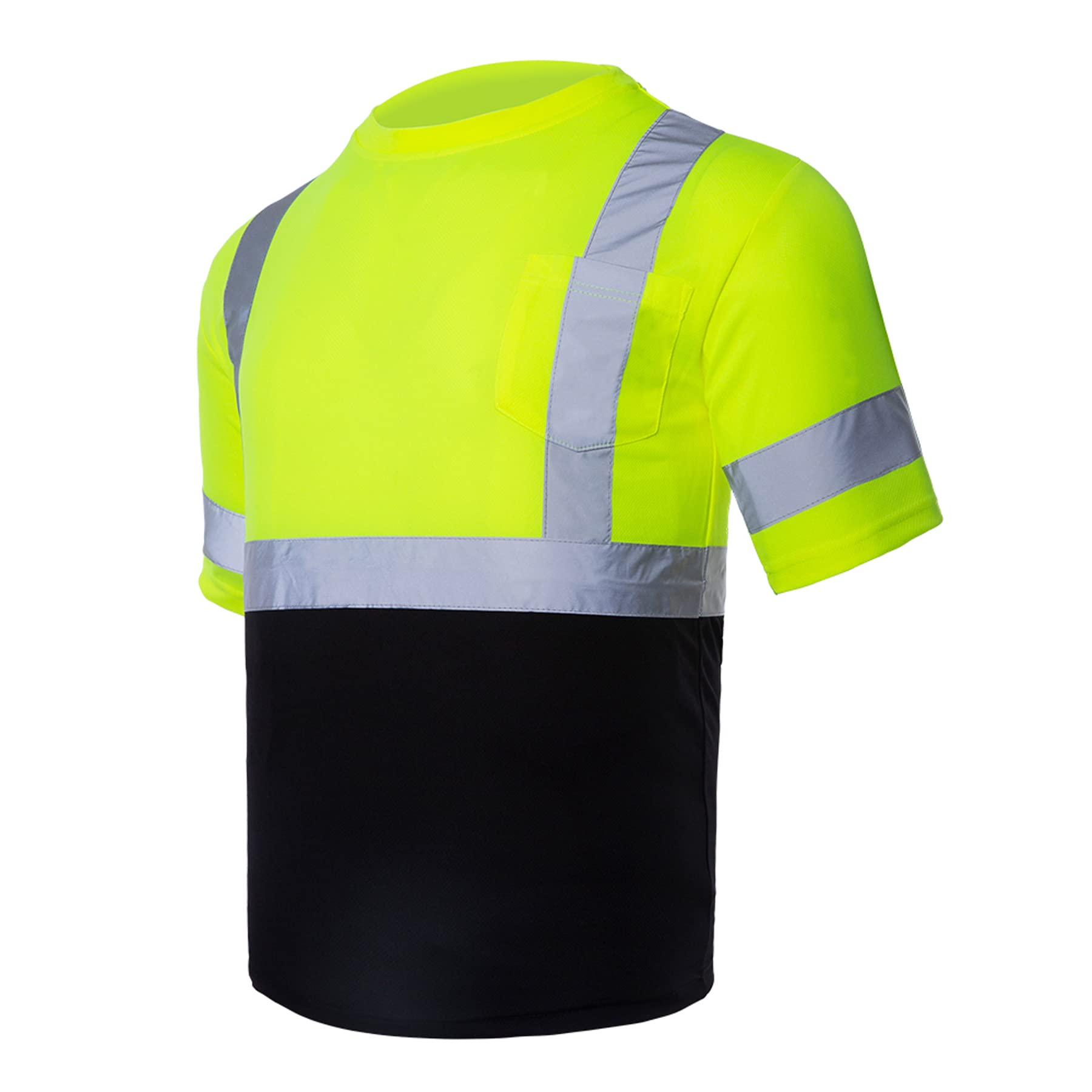 VENDACE Men's High Vis Class 3 Safety T Shirt ANSI Reflective Work Short Sleeve Shirt with Black Bottom(Yellow,2XL)