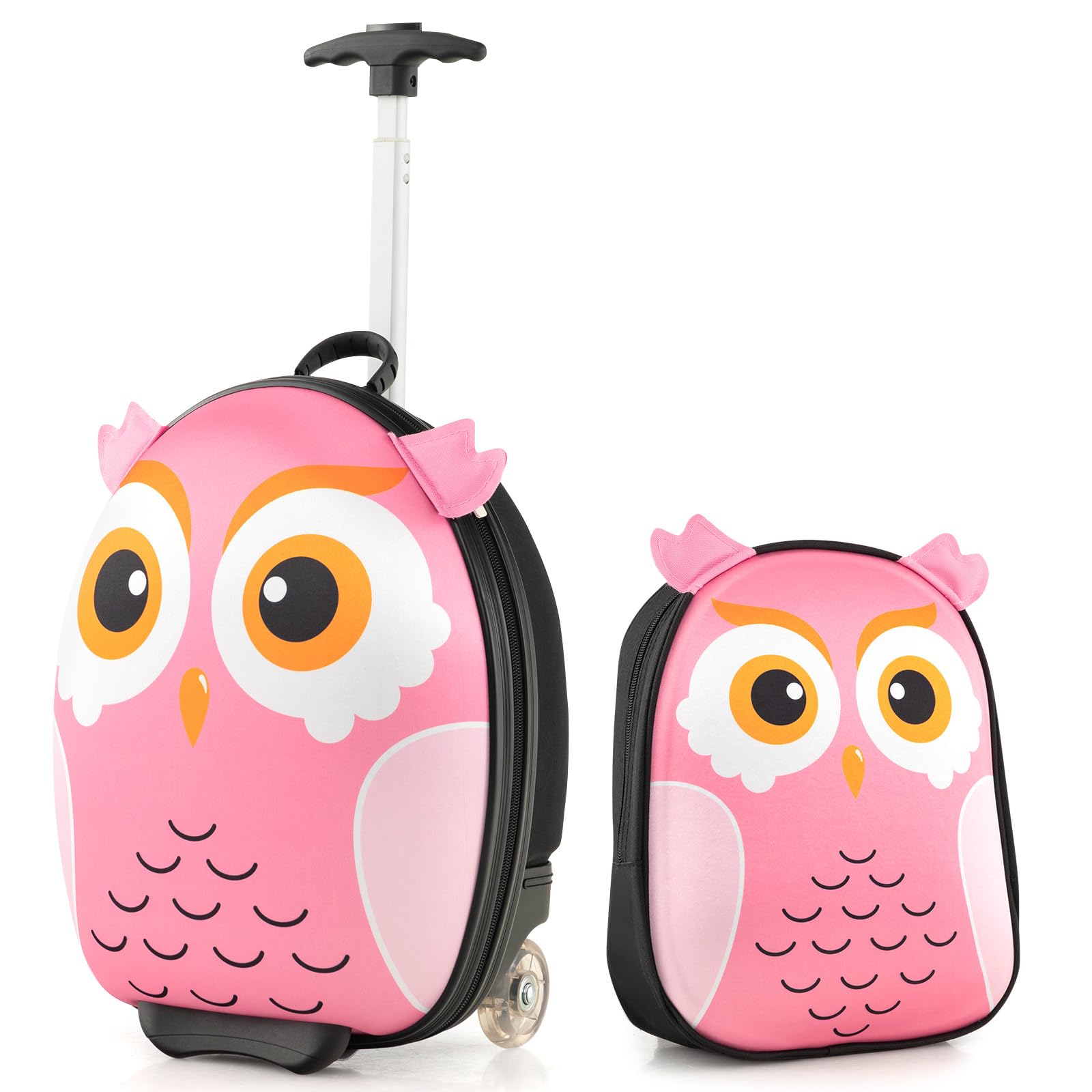 GOPLUS 2 TLG. Kinderkoffer mit Rucksack Kinder Reisekoffer Set Kinder Trolley Kinder Gepäck (Eule)