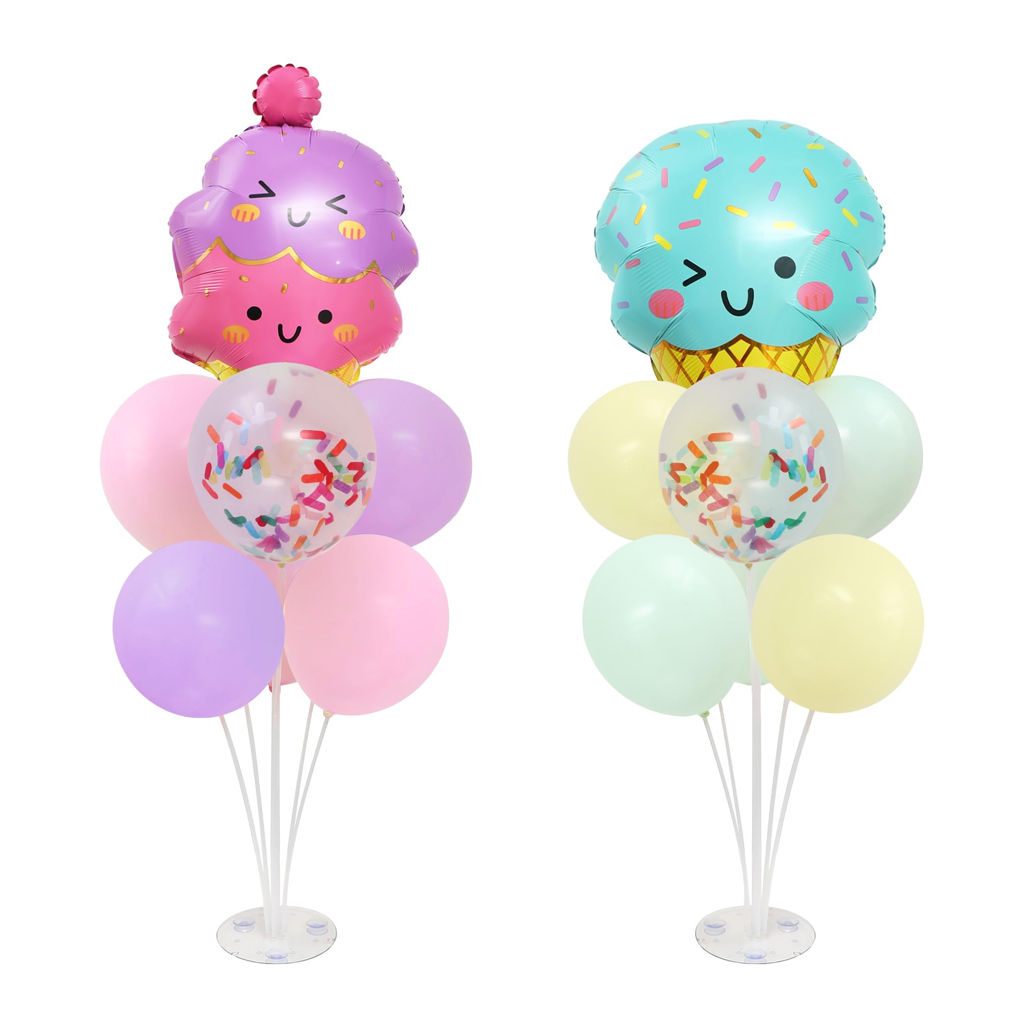 Ice Cream Party Balloons Stand for Table 2 Sets with 2 Ice Cream Foil Balloons 14 Pastel Latex Balloons for Sweet One Birthday Girl Baby Shower Party Decorations
