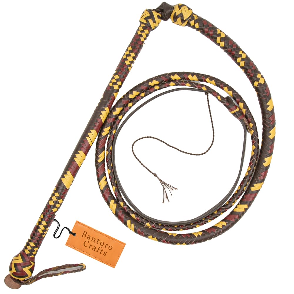 Marrone, Rosso e Crema Frusta 16 trecce Fili Pelle Intrecciata Frusta in Vera Pelle Pancia in Pelle e Supporto in Pelle all'Interno Frusta Che schiocca Forte