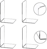 CYcraft Clear Acrylic Bookends 4-Pack, Heavy Duty L-Shaped Book Ends for Books DVDs CDs, 7.3x4.8 Inch Shelf Organizer