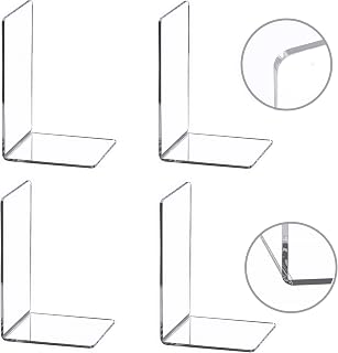 CYcraft Clear Acrylic Bookends 4-Pack, Heavy Duty L-Shaped Book Ends for Books DVDs CDs, 7.3x4.8 Inch Shelf Organizer