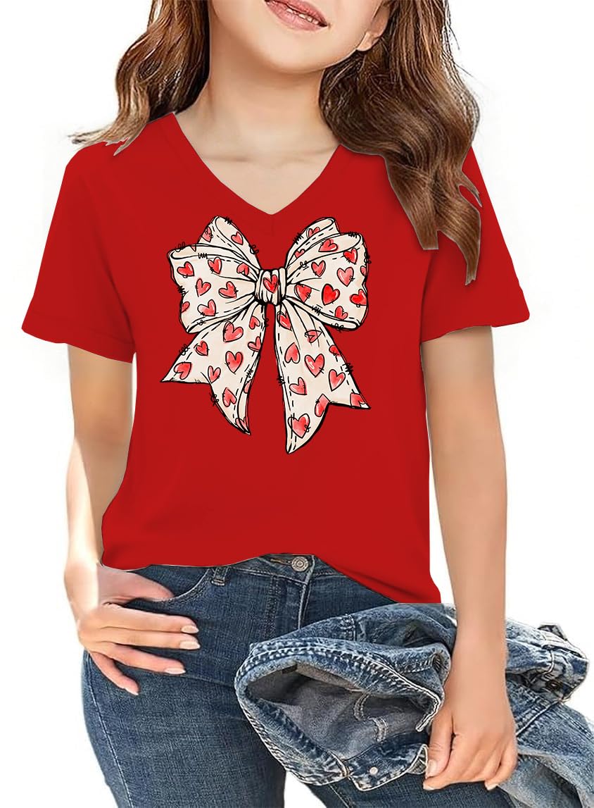 LAZYCHILD Kids Valentine Shirt Girls Valentines Day Shirts Heart Graphic Long Sleeve Striped Tee Tops 5-14 Years