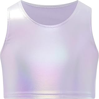 Camiseta interior para niña, brillante, metálica, sin mangas, camiseta interior, chaleco corto, camiseta sin vientre, parte superior de jazz, espectáculo de danza