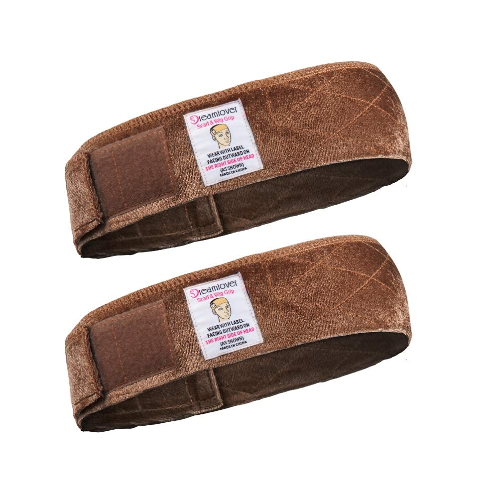 Dreamlover Wig Grip Headband, Velvet Wig Grip, Brown Wig Grip Band, 2 Pieces