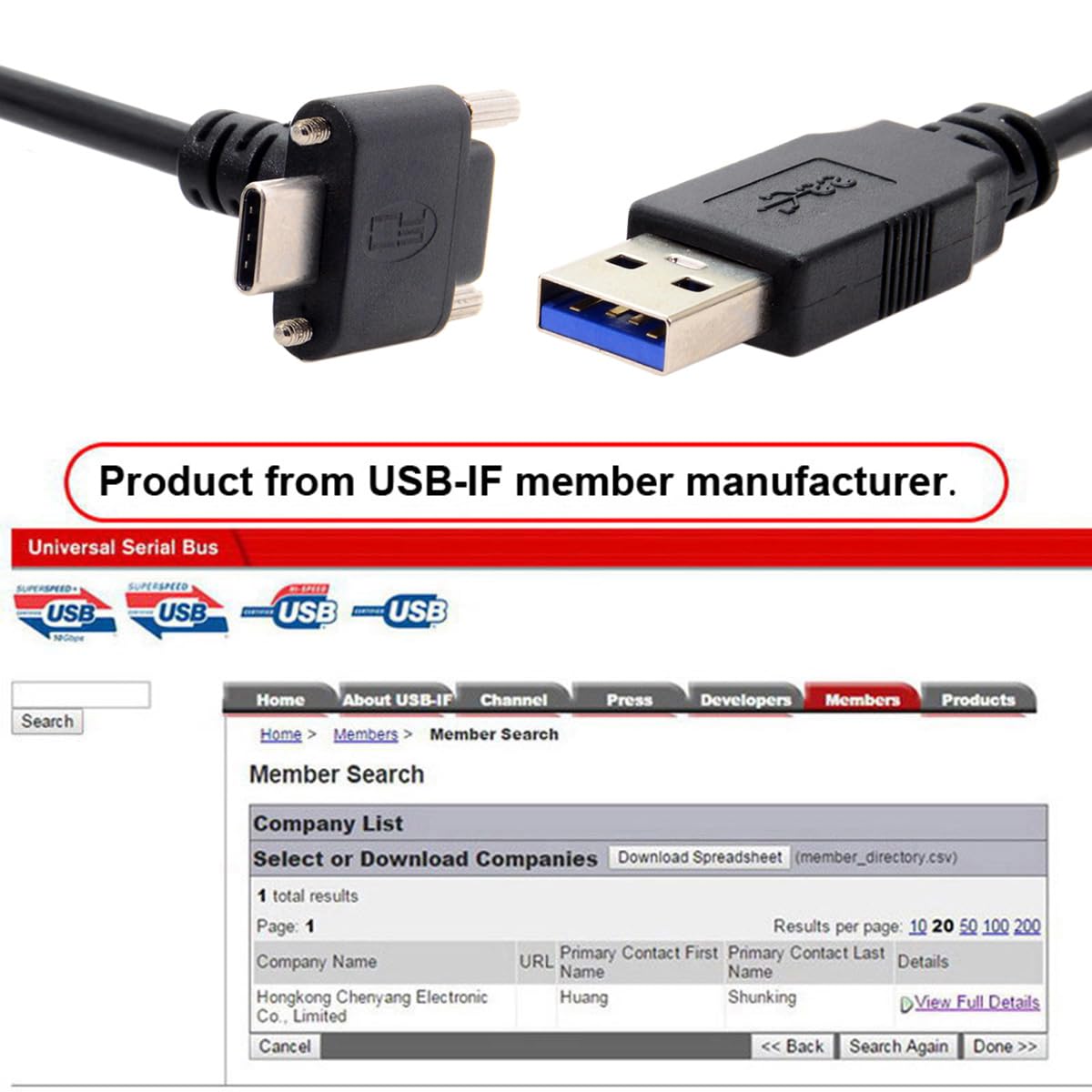 JSER Kabel Vision USB3.1 Type-C USB-C podwójne śruby 90 stopni kątowy typ blokujący do danych USB 3.0 10 Gb/s, kompatybilny z przemysłową kamerą VR, komputerem telefonicznym (8 m z wzmacniaczem)