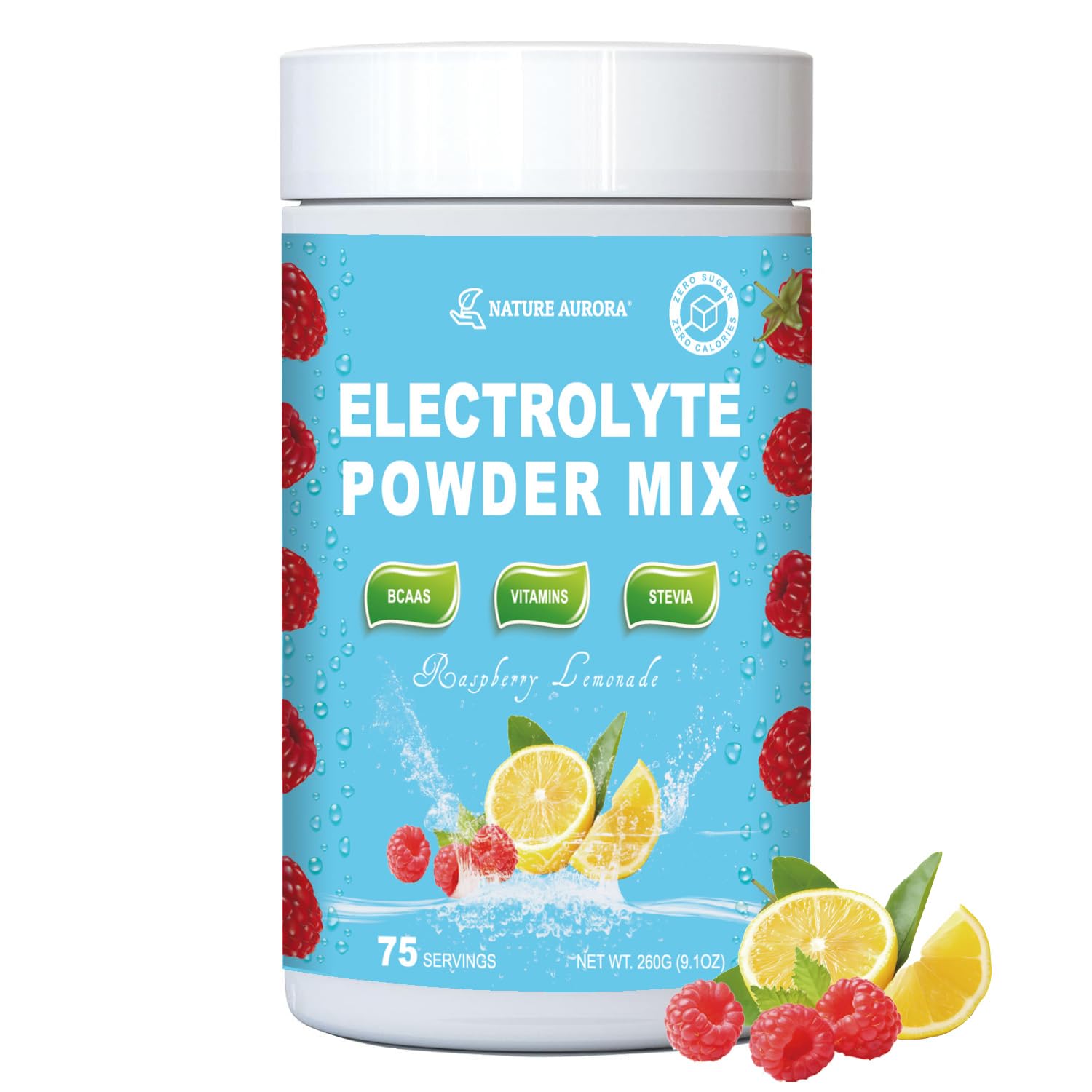 Electrolytes Powder No Sugar, Keto Hydration Electrolyte Drink Mix Supplement for Energy, Muscle Function - Enhanced with Himalayan Salt +BCAAs +Vitamins, Non-GMO (Raspberry Lemonade, 75 Servings)