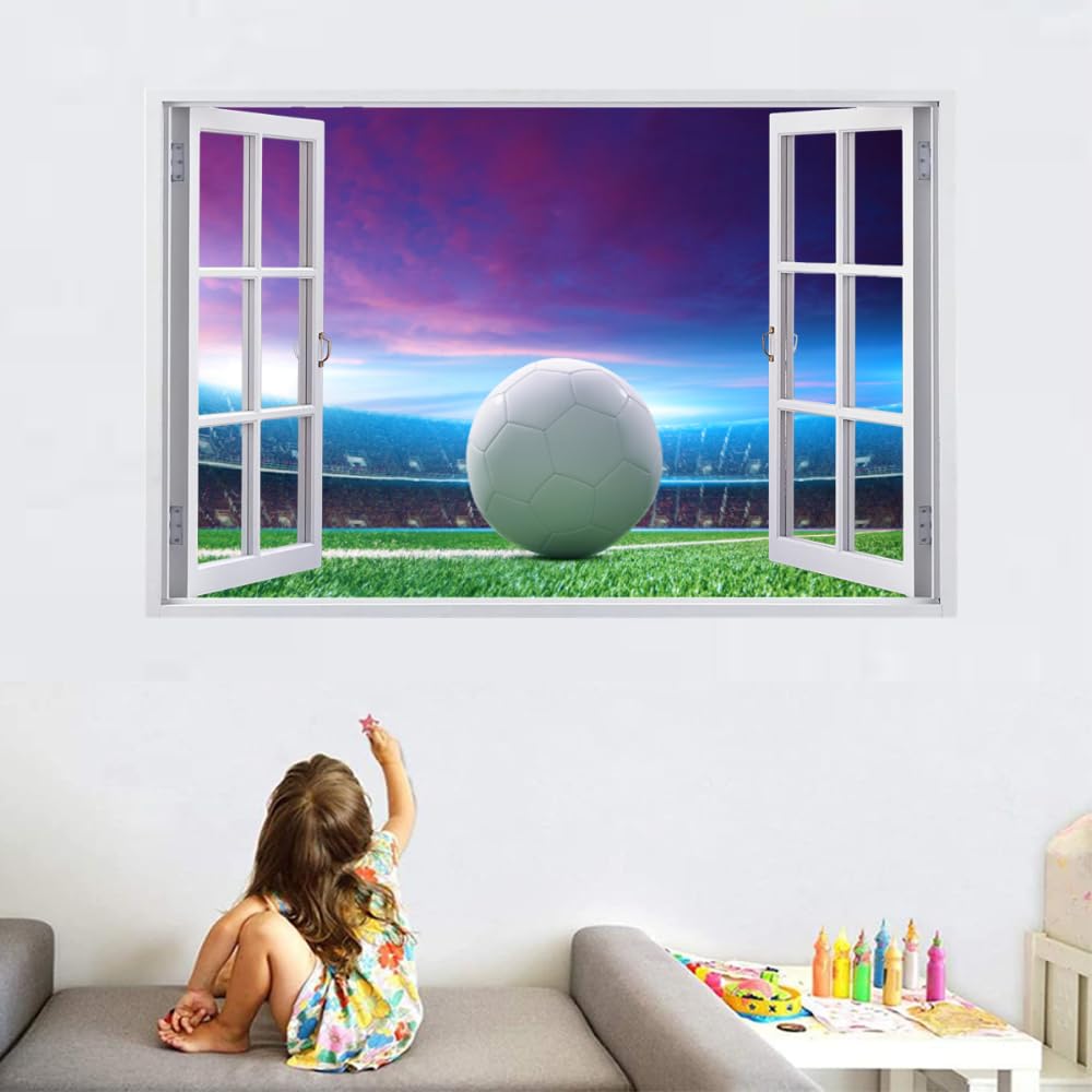 Adesivo Murale 3D Campo Da Calcio Adesivi Murali Smashed Art Impermeabile Tatuaggio Da Parete In Vinile Per Bambini Sala Giochi Baby Nursery Home Decor 120x80cm