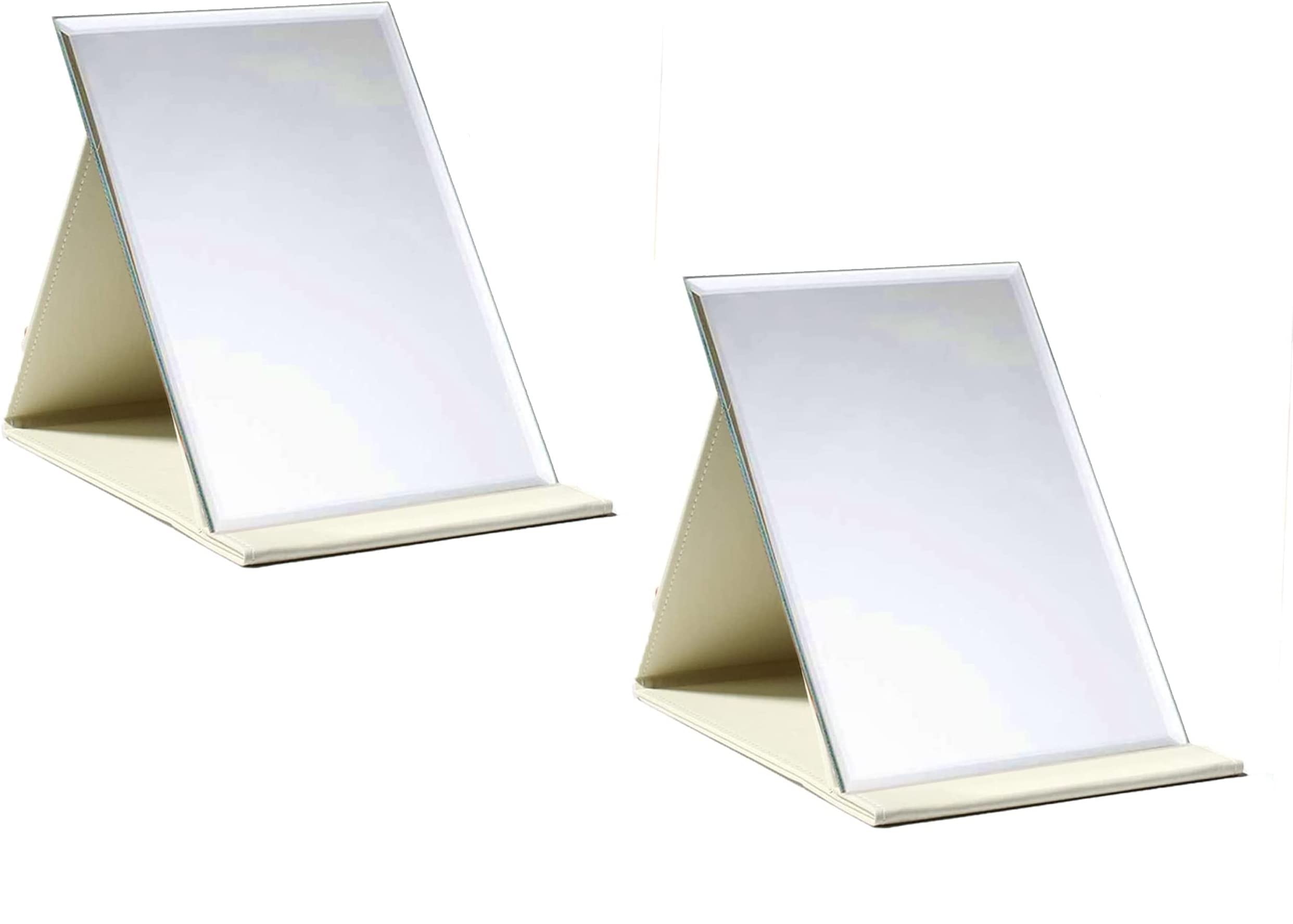NAIDEV Protable PU Leather Mirror Folding Desktop Makeup and Shaving Mirror with Adjustable Stand for Personal Use,Travelling Travel, Vanity Table, Room Decor, Beauty Gifts (White Pack of 2)