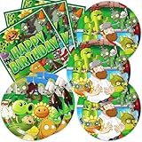 40Pack Plants Zombies Birthday Party Supplies include 20 plates, 20 napkins for Zombies Party Decoration Invitation Cards