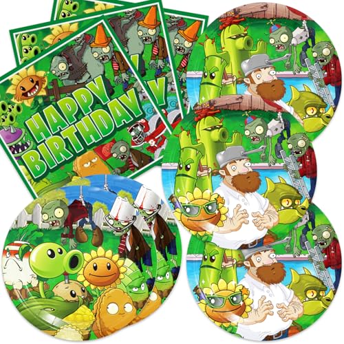 40Pack Plants Zombies Birthday Party Supplies include 20 plates, 20 napkins for Zombies Party Decoration Invitation Cards