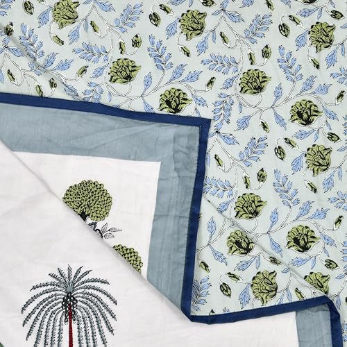 Image of BLOCKS OF INDIA 100% Cotton Dohar King Size Reversible Hand Block Printed Malmal Summer Dohar /Blanket (Open Grey Motifs)