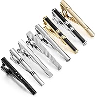 wynameleri 8PCS Classic Tie Clips for Men - Silver Black Tie Bars Pinch Clips, Secure Business Necktie Holders 2.3 Inch