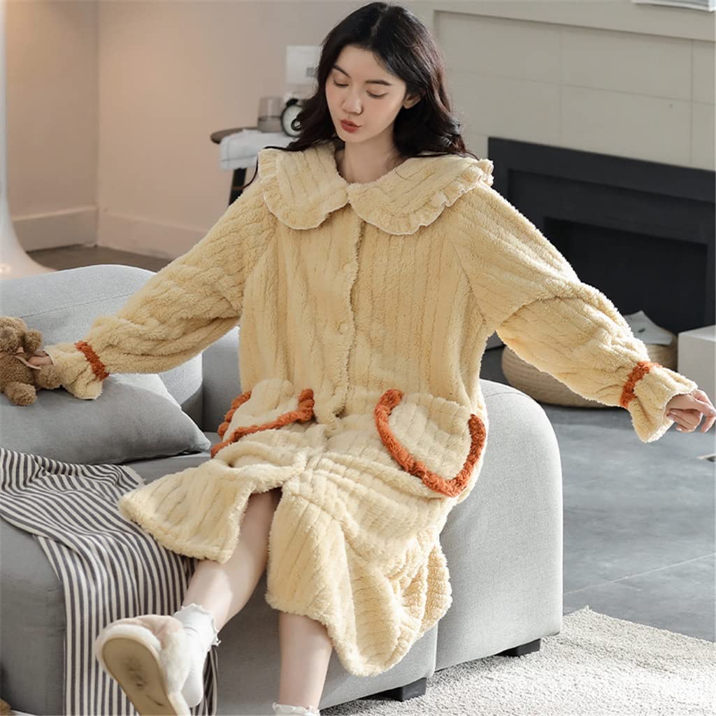 Winter Dicker Warmer Flanell-Pyjama for Frauen Nachtwäsche Home Clothing Pyjama Home Wear Pyjamas (Color : Yellow, Size : XL Code)