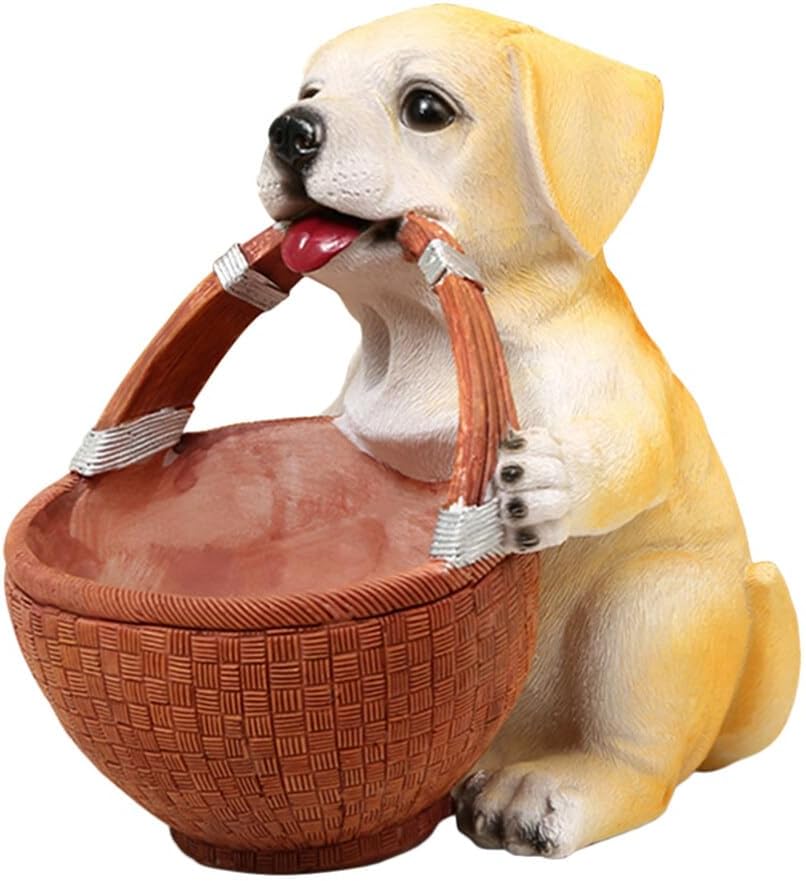 Dog Statue Key Holder Decorative Basket Keys Candy Jewelry Pastoral Style Cute Home Decor Storage Box Entryway Desk Living Room Office