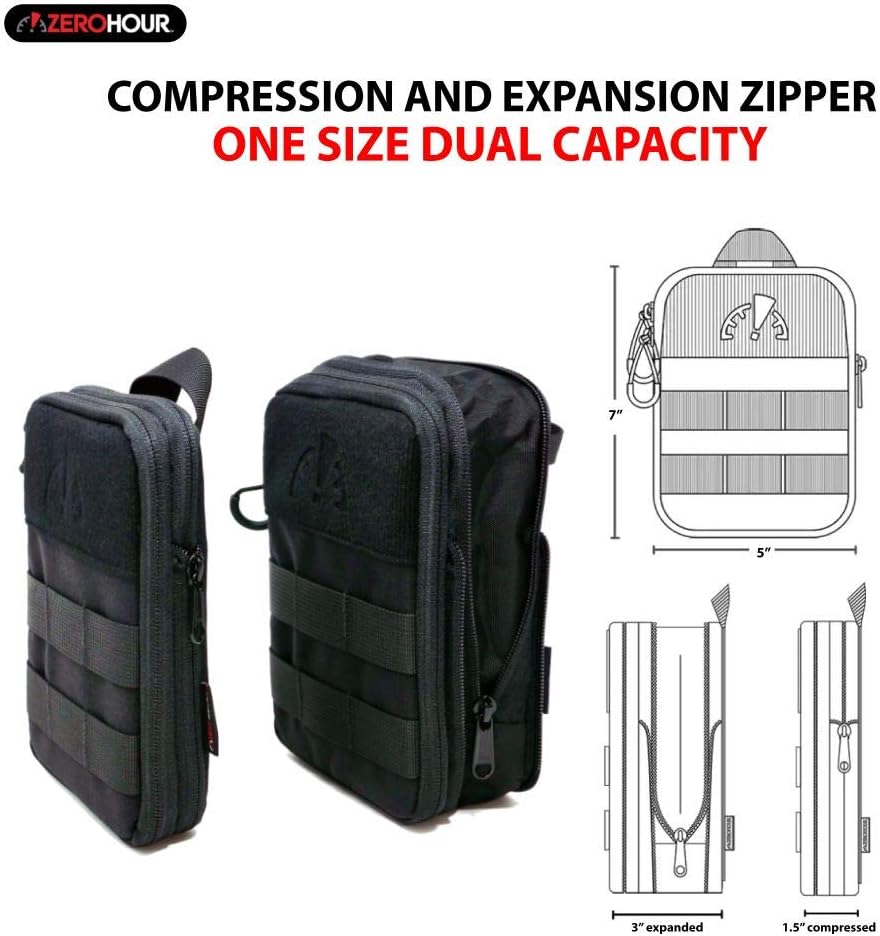 ZEROHOUR EDC Pouch with Elastic Grid Organizer for Everyday Carry EDC Gear with Expandable Zipper and Detachable Small Molle Pouch Made with 500D Cordura Nylon