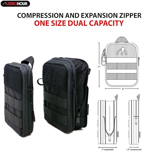 Miniatura 2 de ZEROHOUR Bolsa EDC con organizador de rejilla elástica para transporte diario con cremallera expandible y bolsa Molle pequeña desmontable fabricada