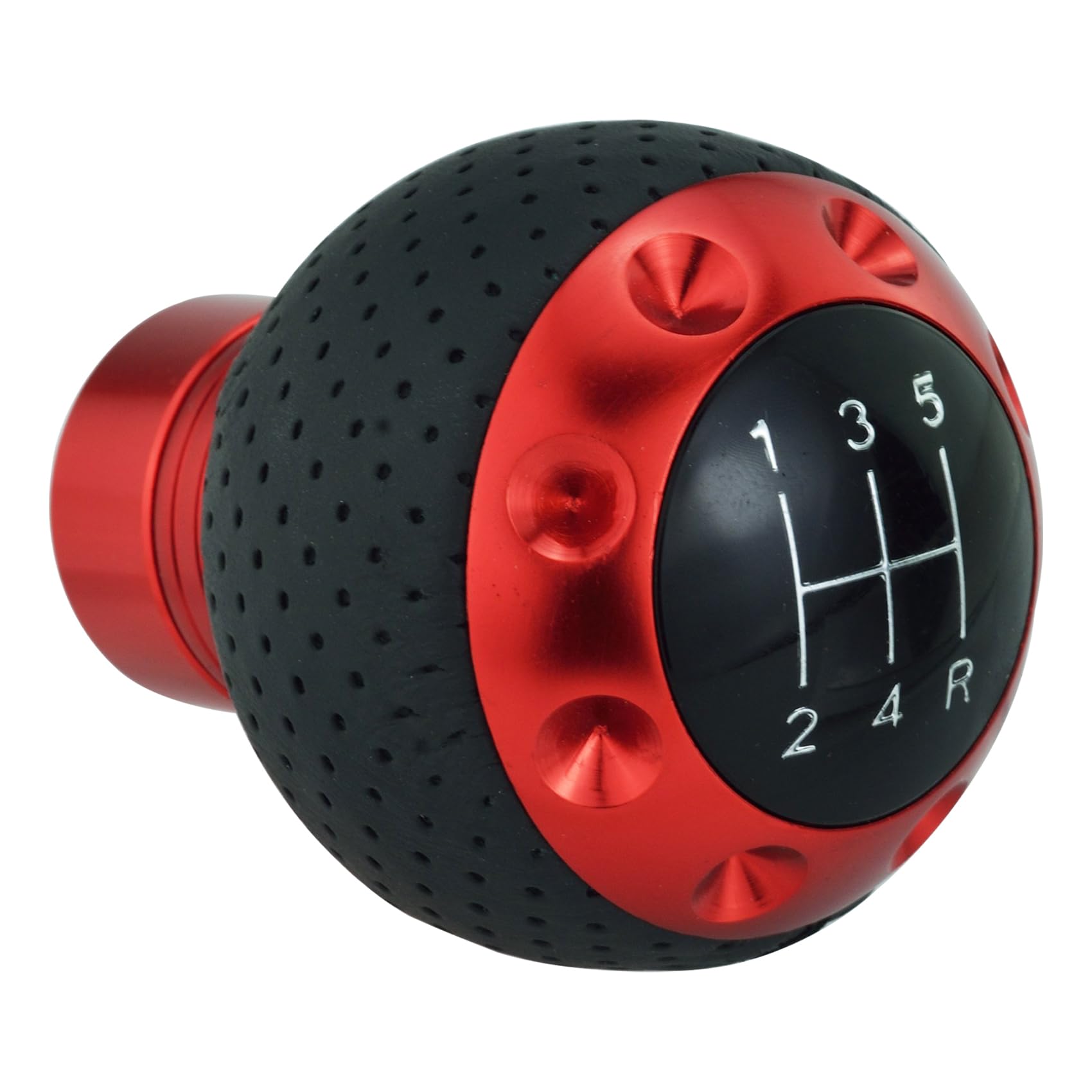 Abfer Leather Shift Knob 5 Speed Gear Shifter Knobs Ball Stick Shifting Lever for Manual Transmission Car Vehicles (Red)