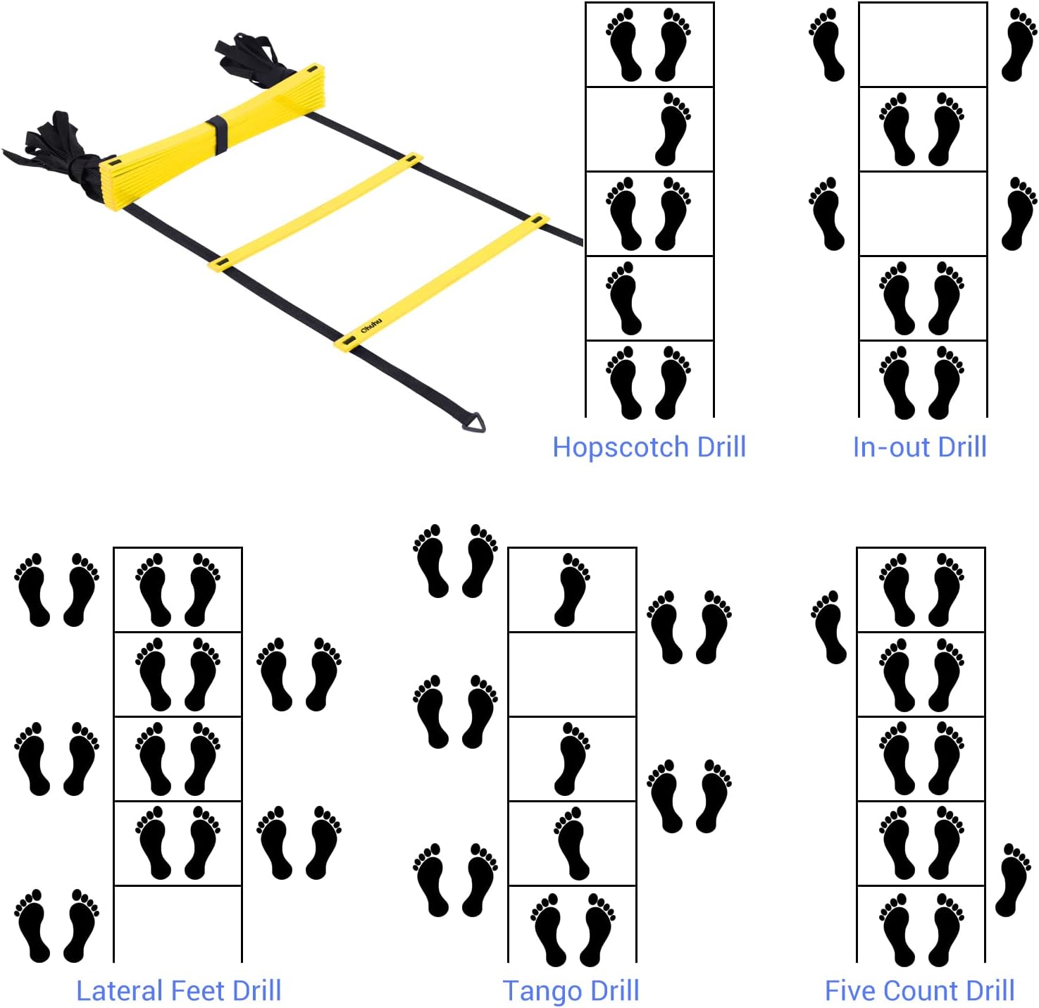 Ohuhu Agility Ladder Speed Training Set 12 Rung 20ft Exercise Ladders with Ground Stakes for Soccer Football Boxing Footwork Sports Fitness Training Ladder with Carry Bag