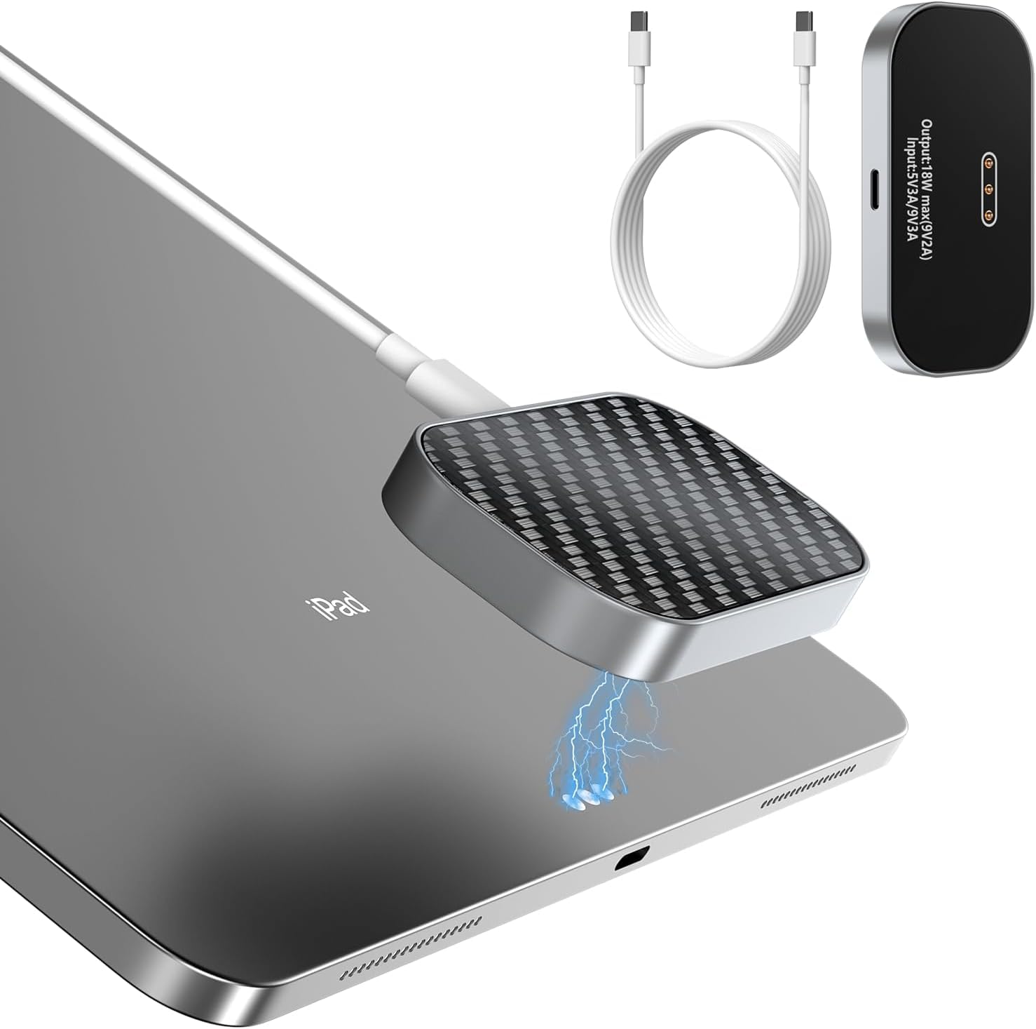 YACAISI Magnetic Wireless Charger for iPad Pro 13 (2024/2025 M4) ONLY, 18W Fast Charging Smart Connector Charger, Aluminum Alloy Wireless Charging Pad with USB-C Cord Cable