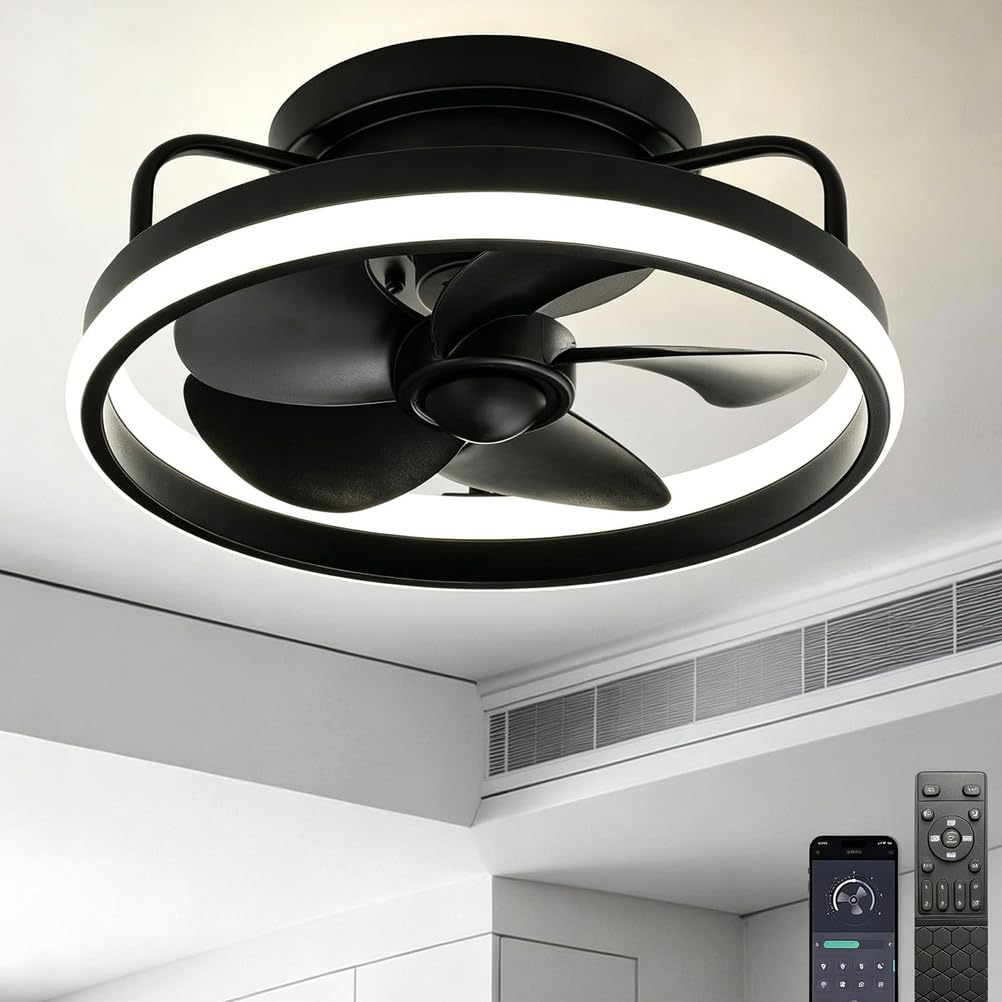 Piptyllite Minimalist Round Ceiling Fan Light, LED Flush Mount for Bedroom, Dining & Living Room