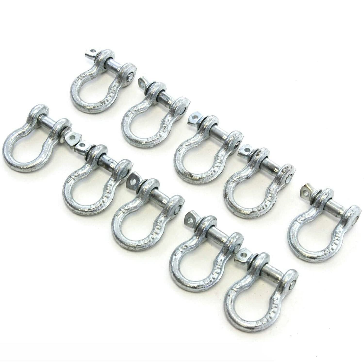 NOOTO 10 Pack FL589266 Galvanized Steel Bow Shackle & Screw Pin Anchor 1/4 Inch Rigging WLL 1000 lbs