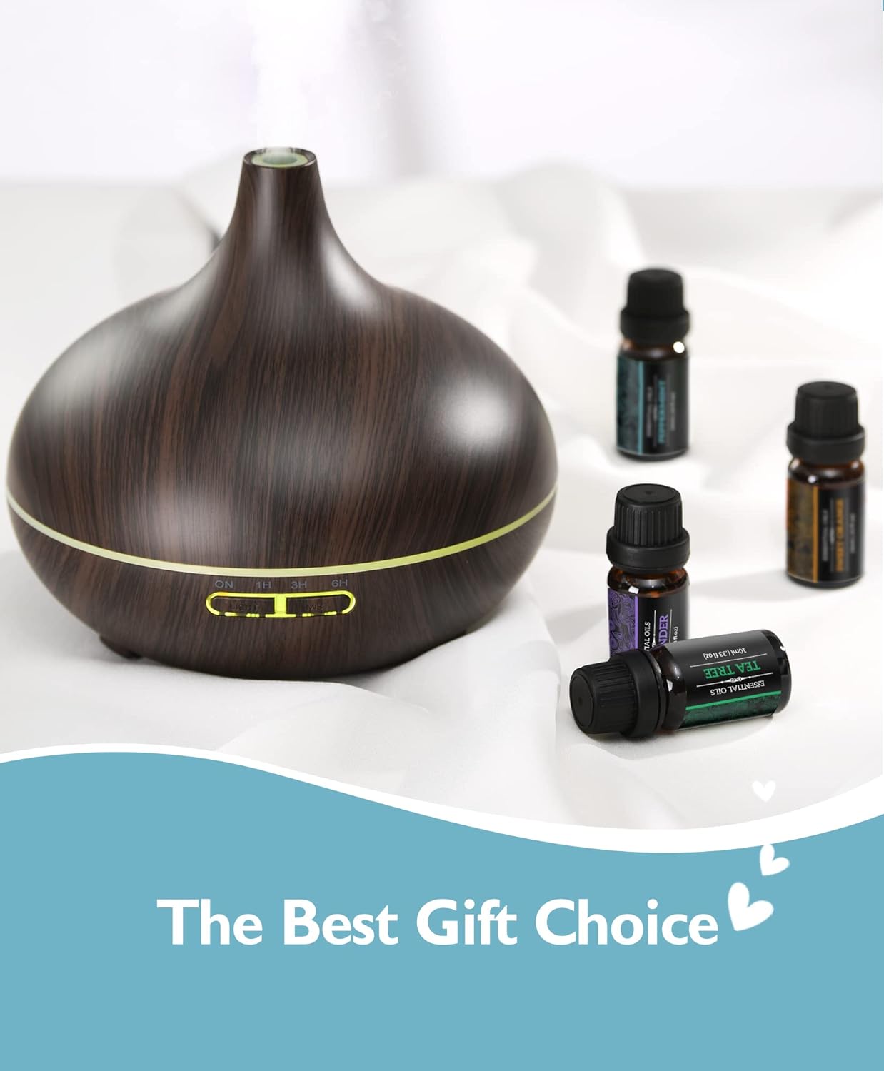 COSYAIREY 500ML Essential Oil Diffuser, Diffusers for Essential Oils with Top 6 Essential Oils Diffuser Set, 14-Color Light, 23dB Noise Level & 4 Timer Modes Aromatherapy Oil Diffuser for Large Room : Health & Household