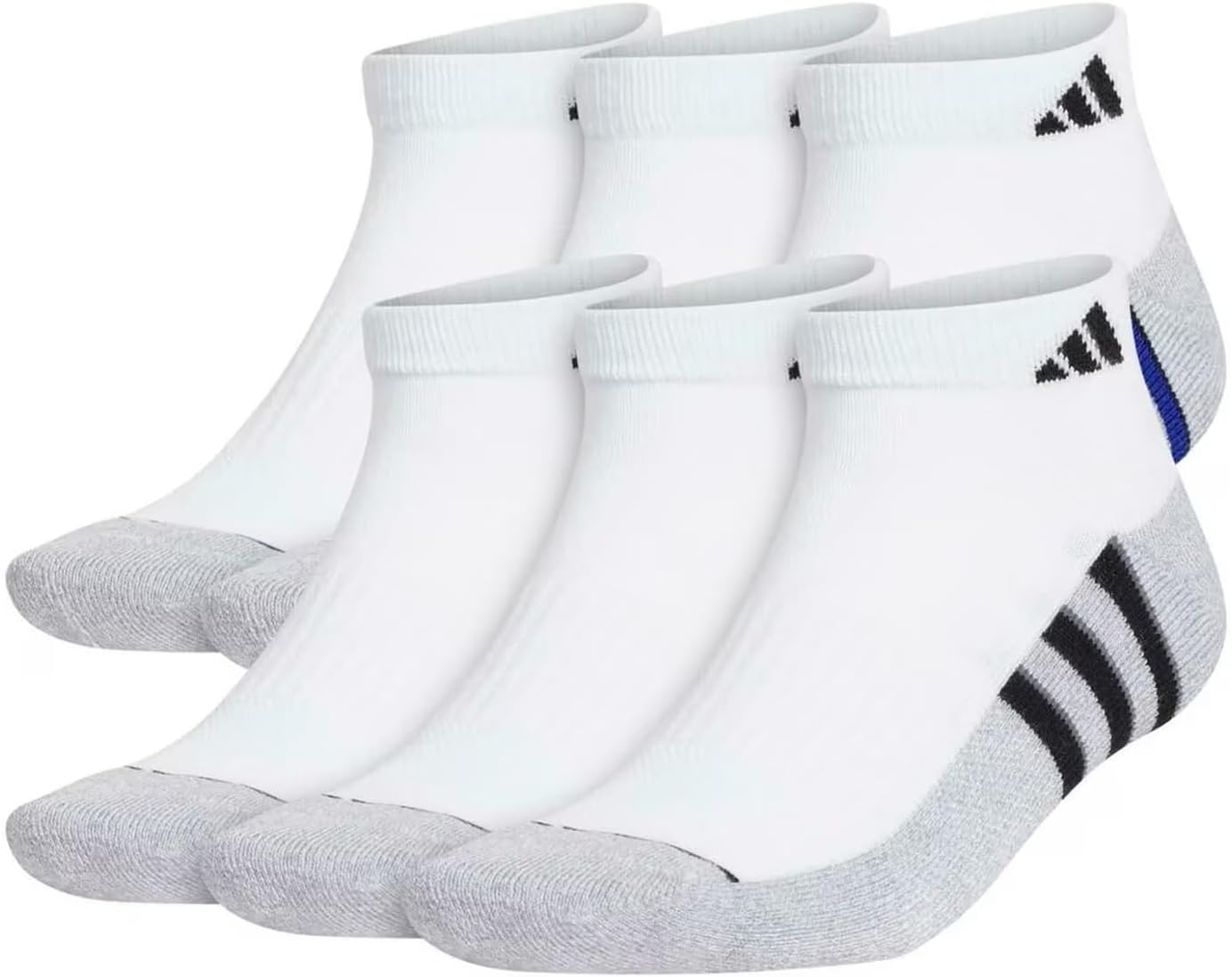 Adidas Performance Aeroready Cushioned Low Cut Socks for Men and Women, Men's Shoe Size 6-12, White - Gray with Blue/Black Stripes (6 pairs Total) - Image 9
