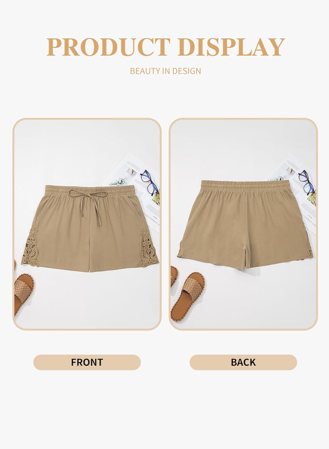 Eytino Womens Plus Size Shorts Summer Casual Drawstring Elastic Waist Lightweight Loose Lace Shorts with Pockets(1X-5X) - Image 4