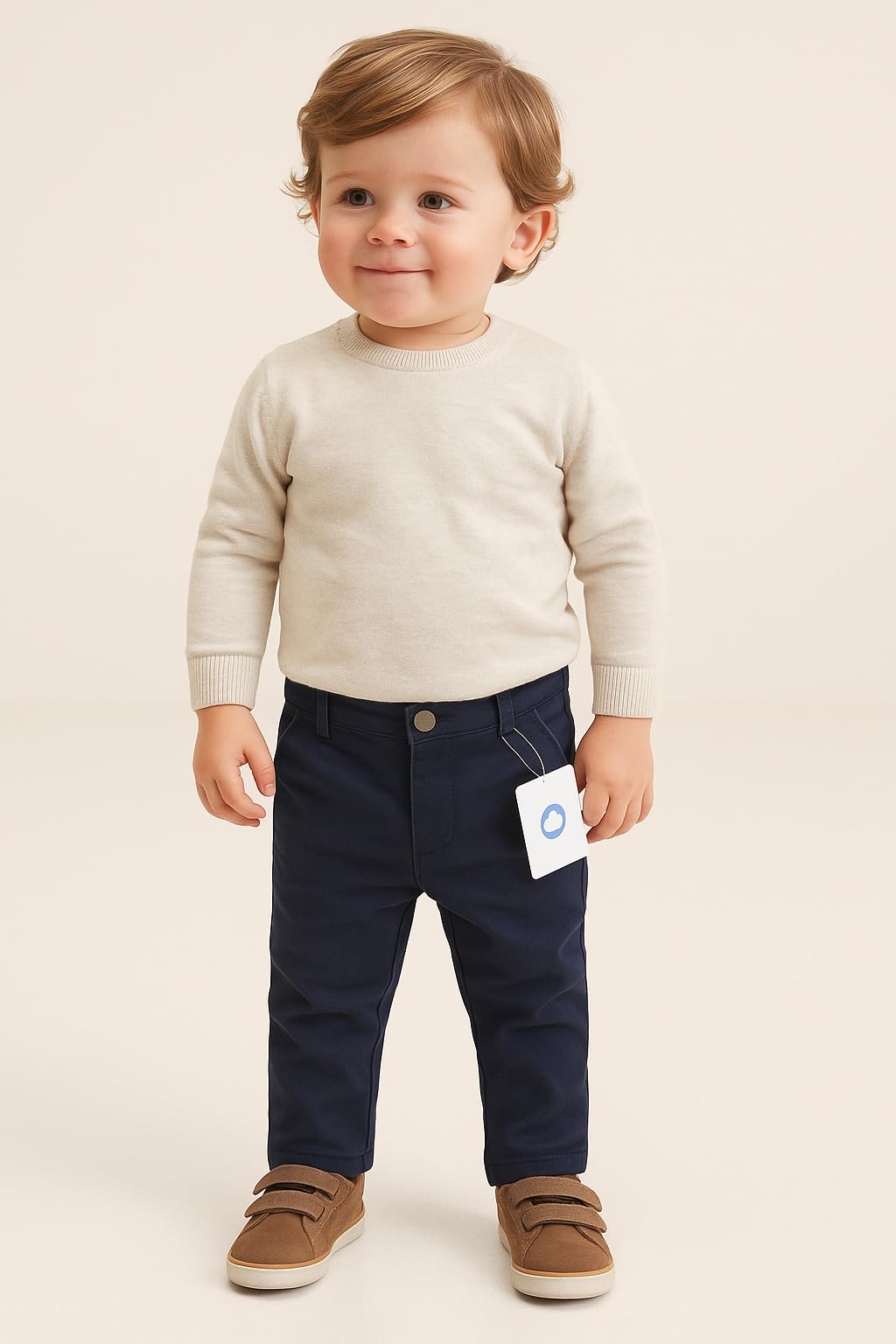 Mayoral Pantaloni Chino Slim Bambino 6-24 Mesi Blu Navy in Cotone con Vita Regolabile, Tasche e Chiusura con Bottone e Zip, 522