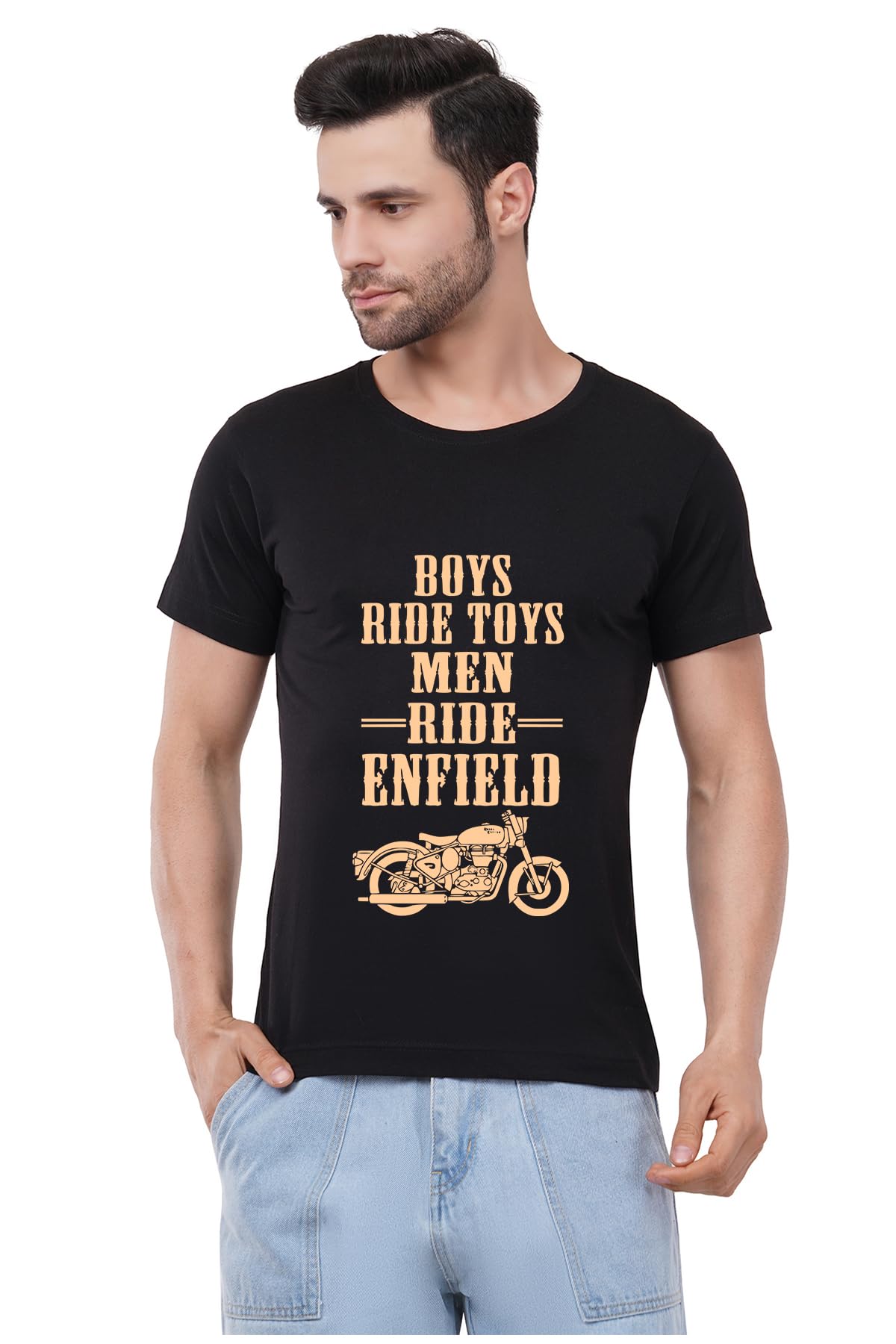 CaseriaMen's Cotton Printed T-Shirt -Men Ride Bullet | 100% Cotton | Half Sleeves | Regular Fit | Printed | Round Neck | Graphic T Shirt