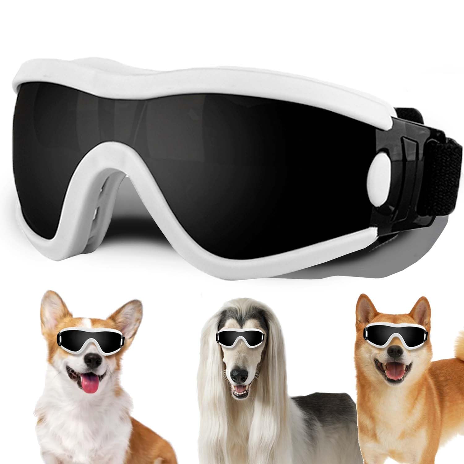 Medium Dog Sunglasses with Adjustable Strap UV Protection, Winproof Puppy Sunglasses