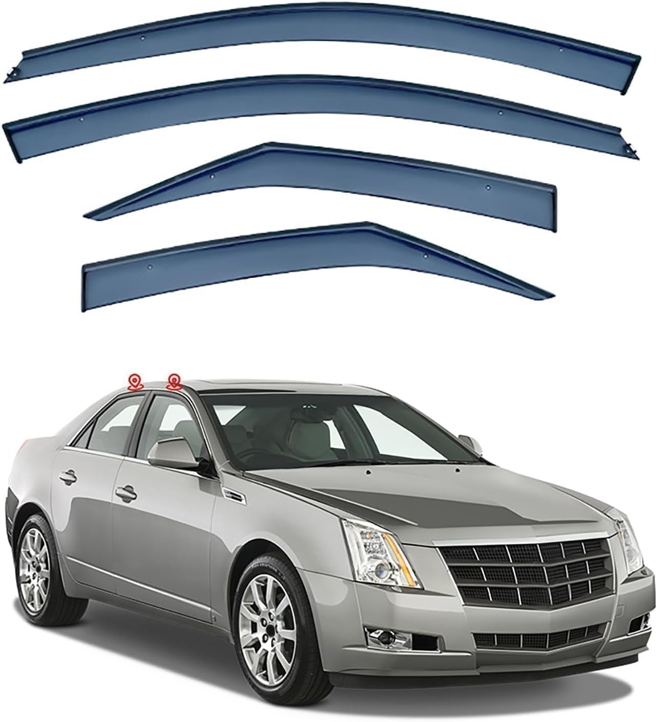 FENGJP Car Window Wind Deflectors for Cadillac Cts MK2 2008-2013, Window Wind Deflector Visor Rain Smoke Guards Automotive Accessories