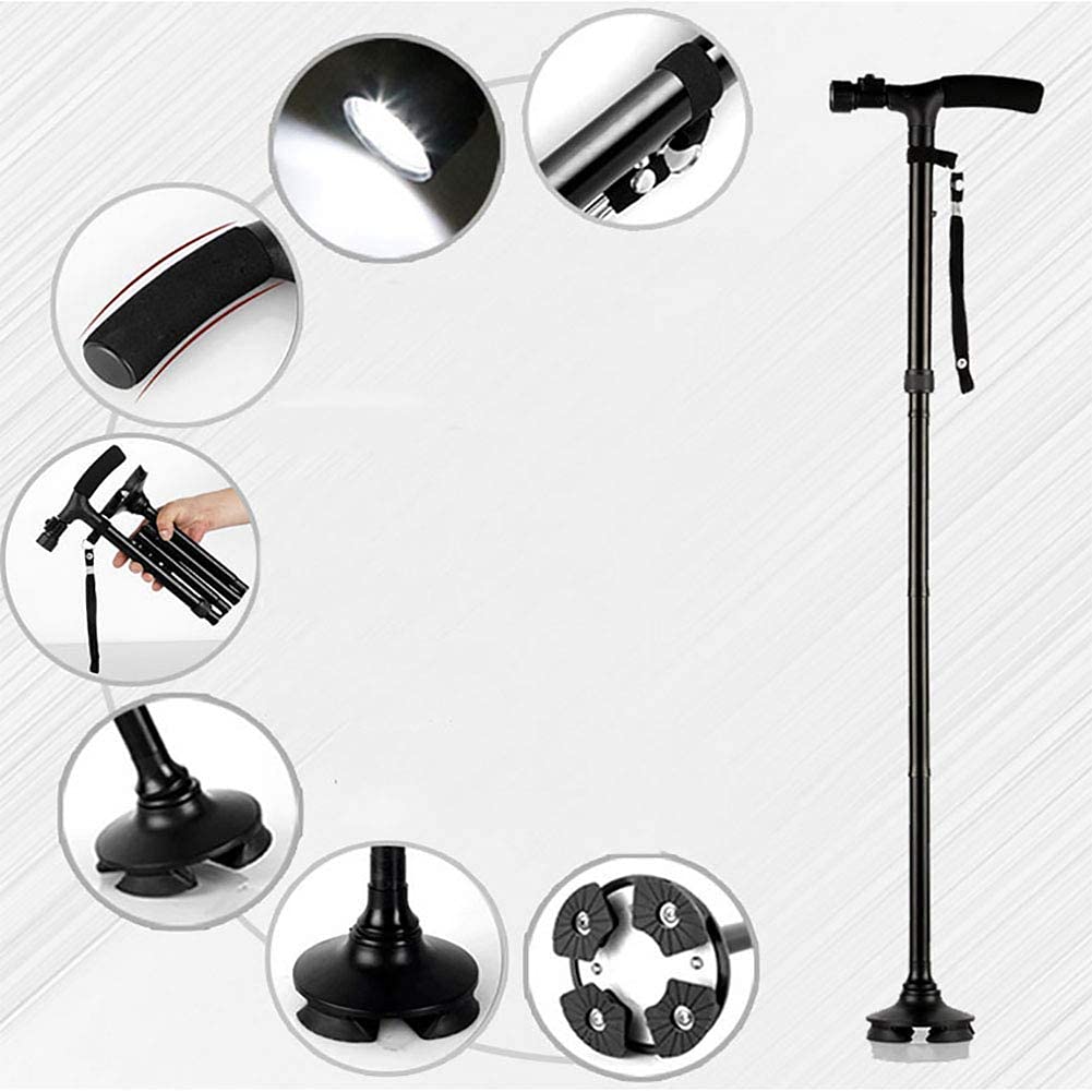 Muletas Ajustables, Bastones Plegables Ajustables y Bastones, con luz LED, Mango de Esponja, rotación Libre de 360 ​​°, para Hombres y Mujeres Familiares Present