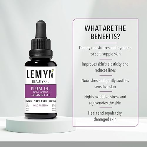 Miniatura 3 de Lemyn Organics Plum Kernel Face Oil Supercharged with Vitamin C & E  Freshly Made  Luxurious Hydration & Glow  Organic & Natural  Handcrafted
