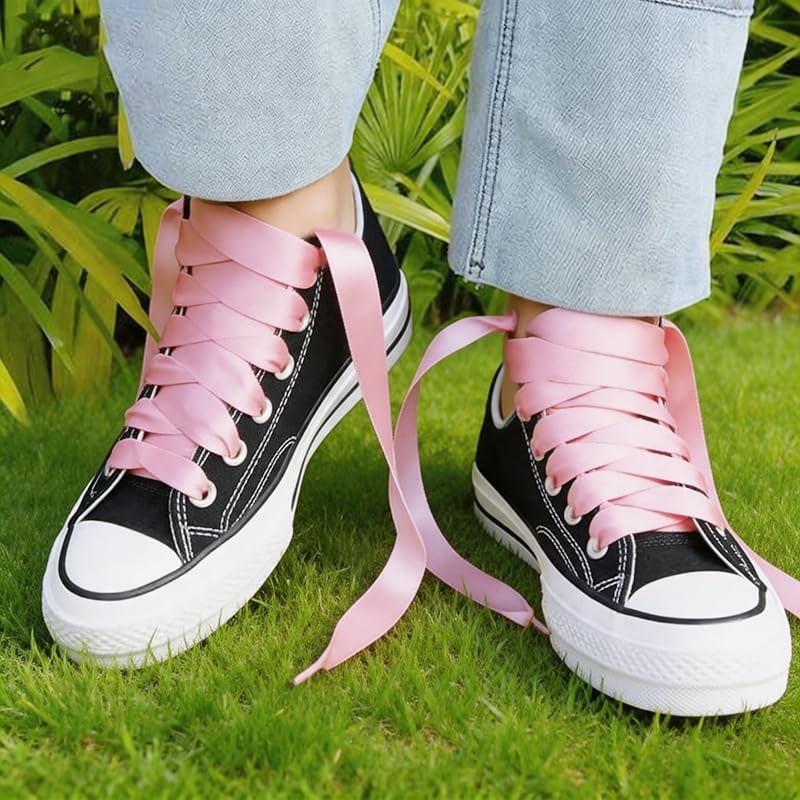 Satin Ribbon Shoelaces Colorful Silk 3/4" Wide Fat Shoe Laces for Women Sneaker Shoes DIY thumbnail