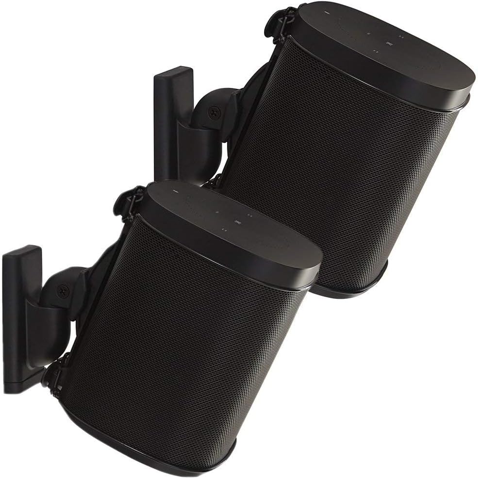 Adjustable Sonos Wall Mount for Sonos One, Play:1, Play:3 - Tool Free Tilt & Swivel Adjustments for Best Audio - Pair (Black)