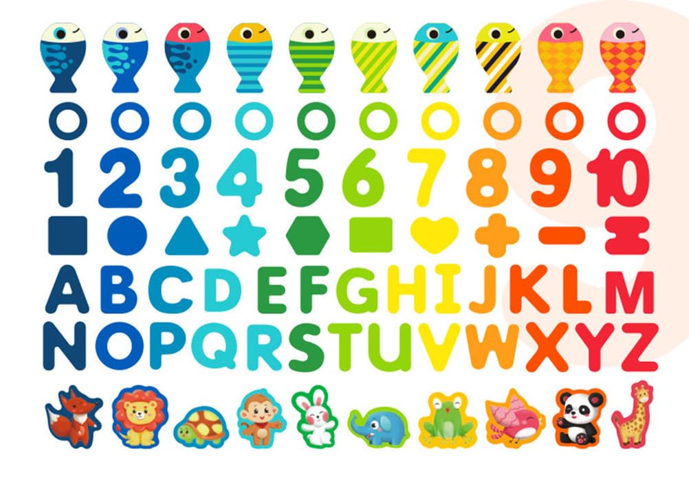 Montessori Wielofunkcyjne Drewniane Puzzle do Liczenia i Sortowania z Grą Wędkarską, Prezenty dla Chłopców i Dziewczynek