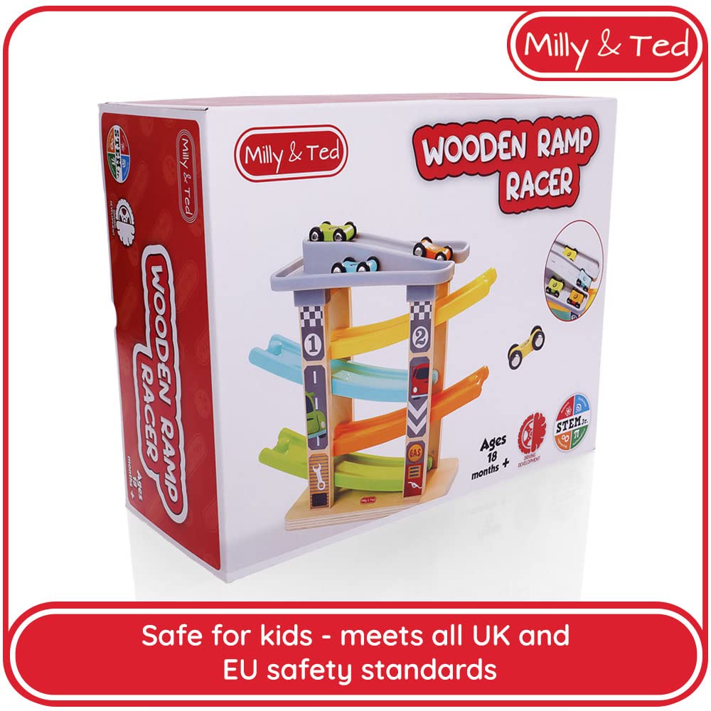 Milly & Ted Wooden Car Ramp Racer Track Toy Cars For 1 2 Year Old