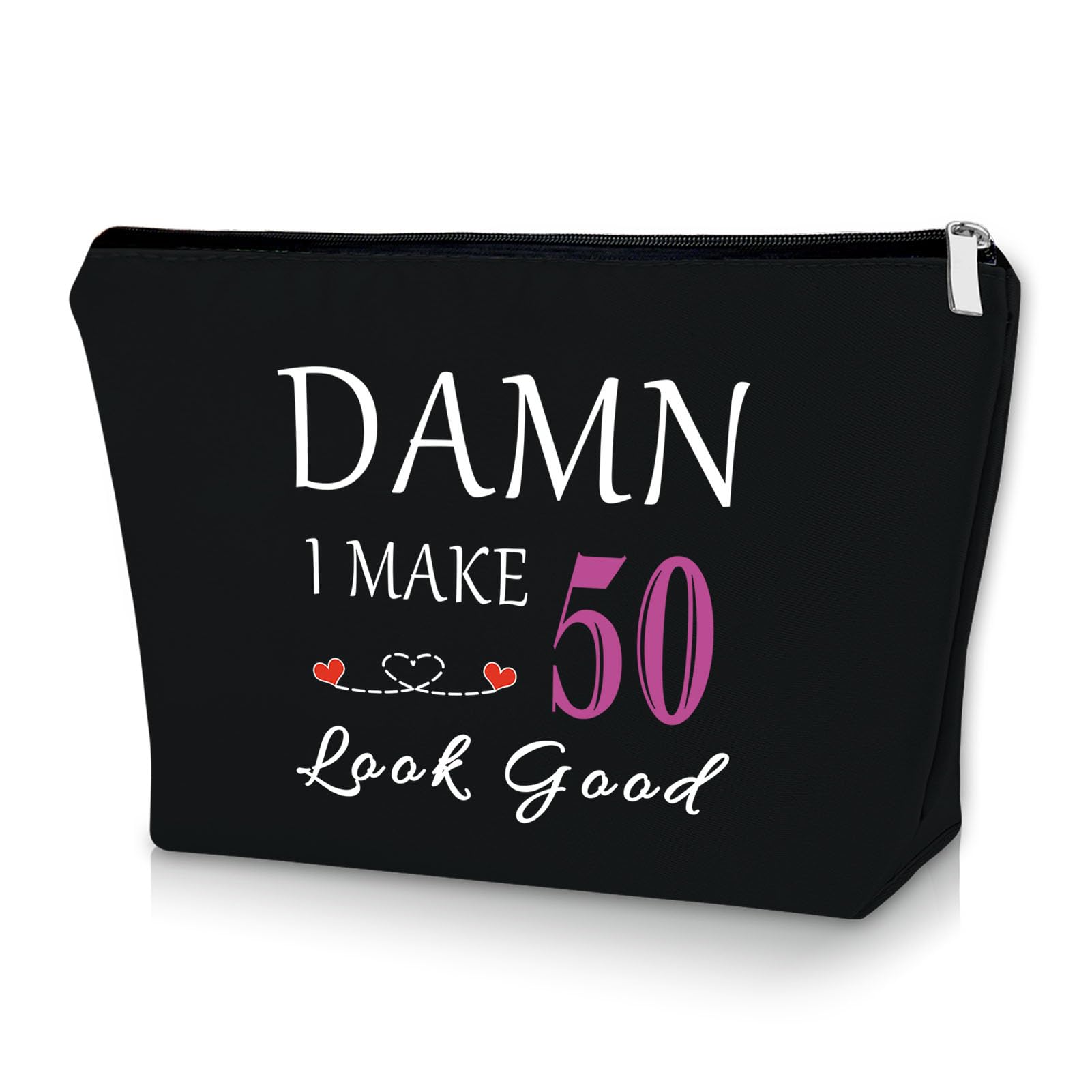 Sazuwu 50th Birthday Gifts for Mom from Daughter Black Makeup Bag Funny Gifts for 50 Year Old Woman 1975 Birthday Decorations Cosmetic Bag Presents