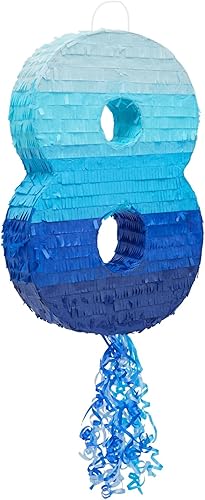 BLUE PANDA Piñata número 8, piñata de cuerda para decoración de fiesta de cumpleaños número 8, color azul degradado (16.5 x 11.5 x 3 pulgadas) disponible en Yaxa Peru