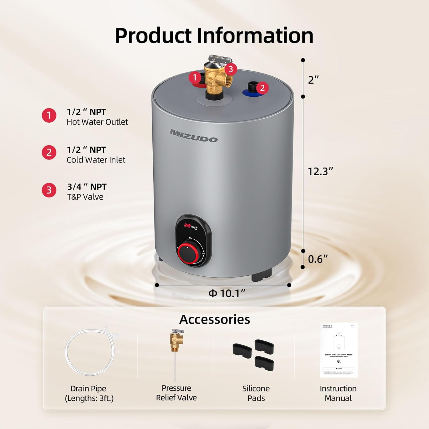 MIZUDO Electric Mini Tank Water Heater 4.0 Gallon with Small Hot Water Heater 1.5 Gallon