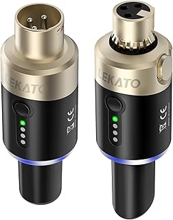 LEKATO 5.8GHz XLR Wireless Microphone Transmitter Receiver Wireless XLR Microphone System Plug-on Rechargeable Microphone System Set for Dynamic Microphones, Audio Mixer, DSLR Camera, PA System