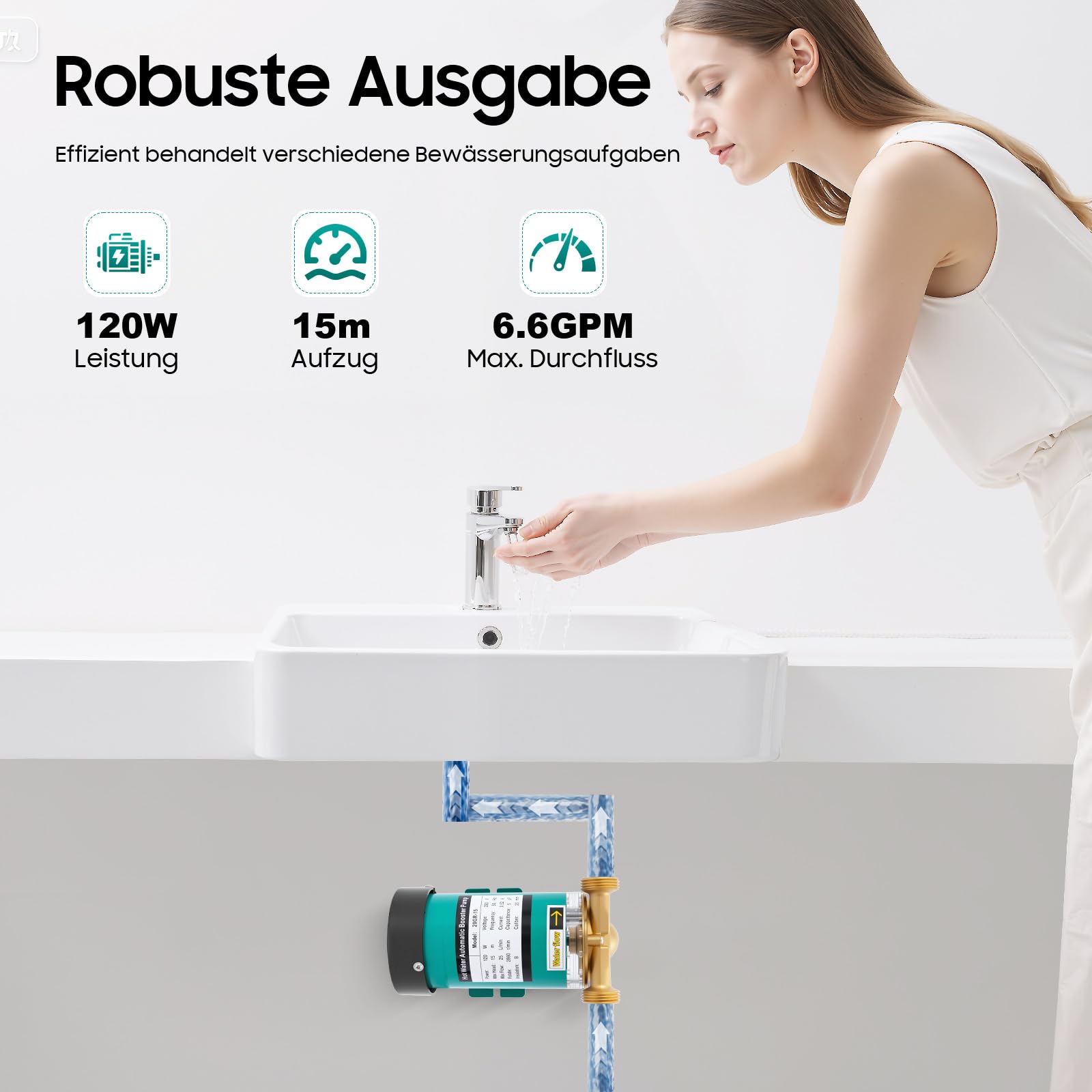 230V 120W Automatisch Druckerhöhungspumpe 2860rpm Max. Durchflussrate 25L/min Gartenpumpe Selbstansaugend Wasserpumpe für Teich Gärten