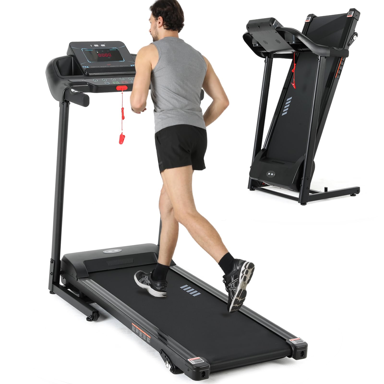  ISE Cinta de Correr Eléctrica Plegable para Entrenamiento Doméstico, Silenciosa con Motor 2HP, Monostributo LCD y Senso