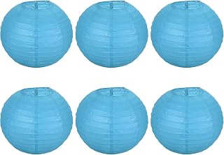 PATIKIL 10 Inch Paper Lanterns, 6 Pack Round Folding Hanging Lamp Shade for Wedding Home Party Festival Celebration, Sky Blue