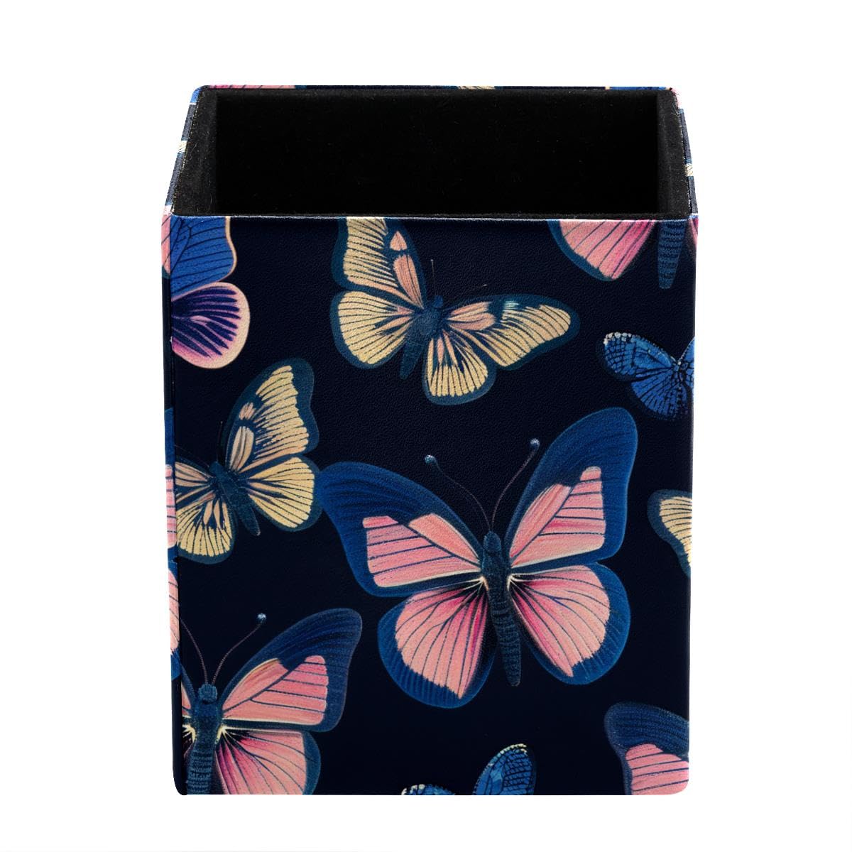 HEOEH Butterfly Pen Holder Pen Pot, Square Pencil Cup for Desk